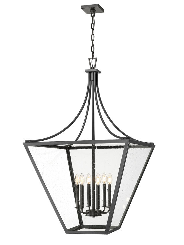 Z-Lite Montalcino 26" 6-Light Iron Ore Steel Frame Clear Seedy Glass Shade Chandelier