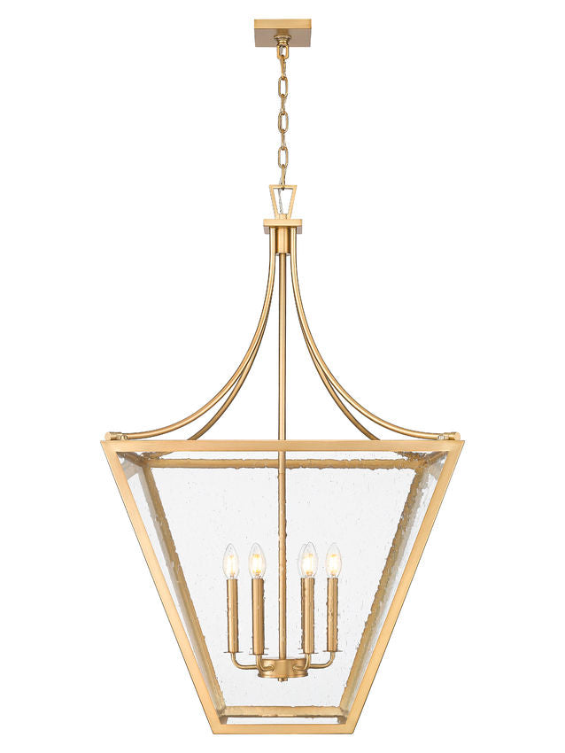 Z-Lite Montalcino 26" 6-Light Rubbed Brass Steel Frame Clear Seedy Glass Shade Chandelier
