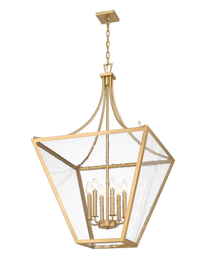 Z-Lite Montalcino 26" 6-Light Rubbed Brass Steel Frame Clear Seedy Glass Shade Chandelier