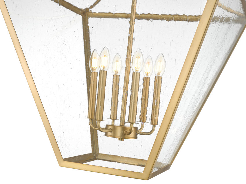 Z-Lite Montalcino 26" 6-Light Rubbed Brass Steel Frame Clear Seedy Glass Shade Chandelier