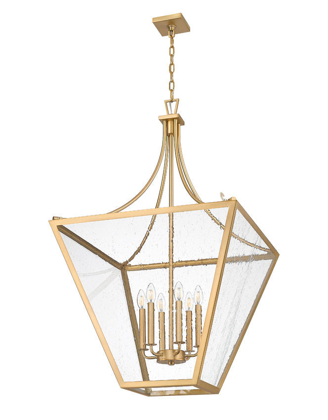 Z-Lite Montalcino 26" 6-Light Rubbed Brass Steel Frame Clear Seedy Glass Shade Chandelier