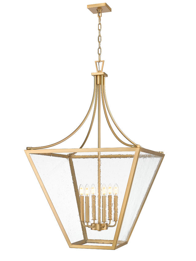Z-Lite Montalcino 26" 6-Light Rubbed Brass Steel Frame Clear Seedy Glass Shade Chandelier