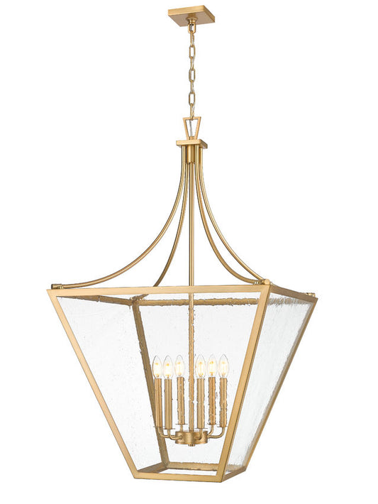 Z-Lite Montalcino 26" 6-Light Rubbed Brass Steel Frame Clear Seedy Glass Shade Chandelier
