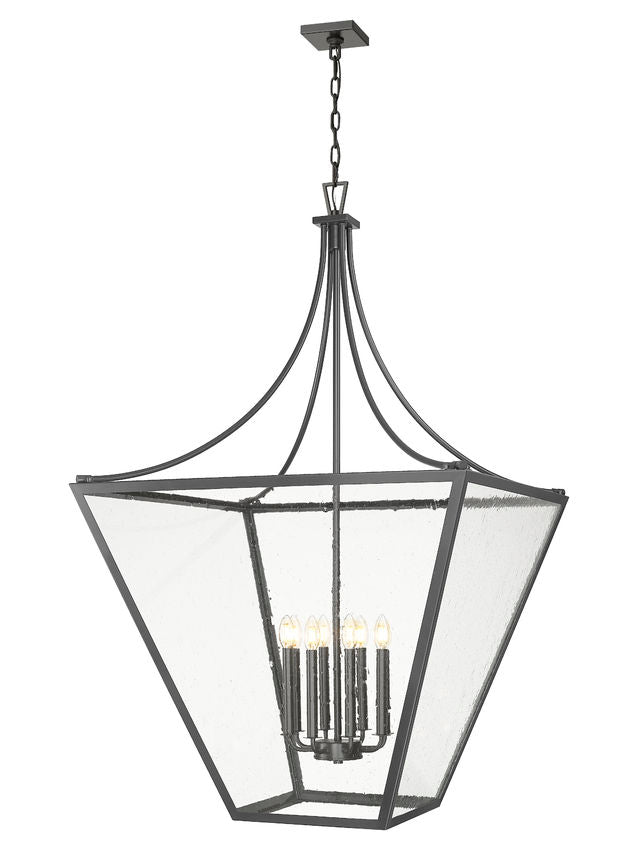Z-Lite Montalcino 32" 8-Light Iron Ore Steel Frame Clear Seedy Glass Shade Chandelier