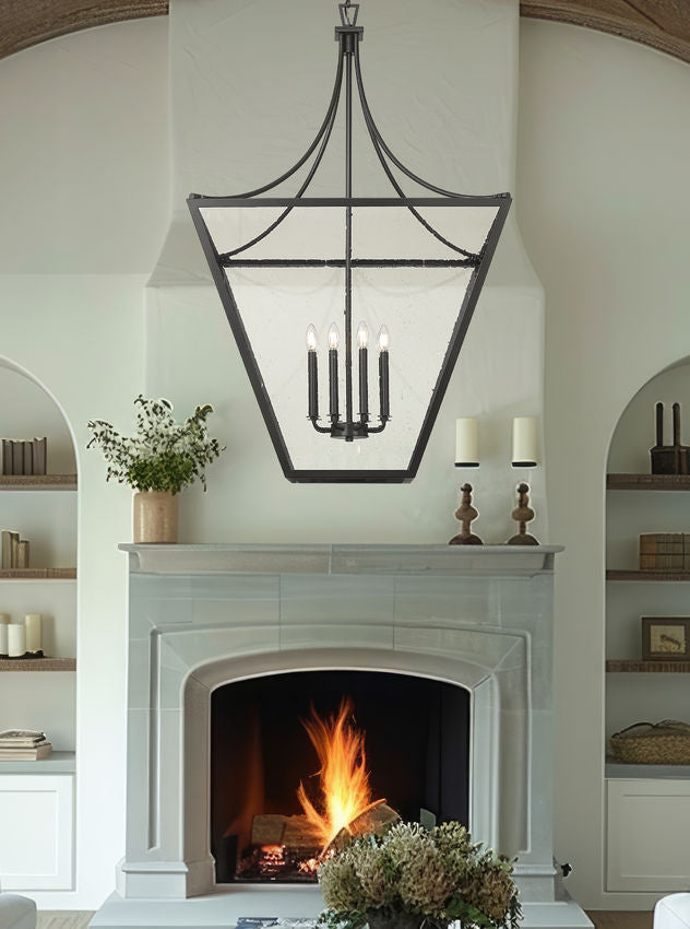 Z-Lite Montalcino 32" 8-Light Iron Ore Steel Frame Clear Seedy Glass Shade Chandelier