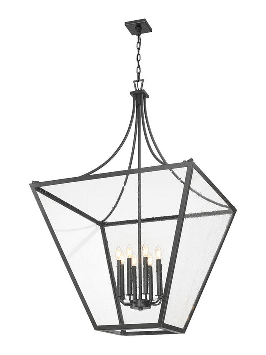 Z-Lite Montalcino 32" 8-Light Iron Ore Steel Frame Clear Seedy Glass Shade Chandelier