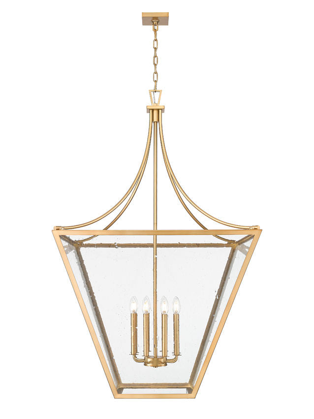 Z-Lite Montalcino 32" 8-Light Rubbed Brass Steel Frame Clear Seedy Glass Shade Chandelier
