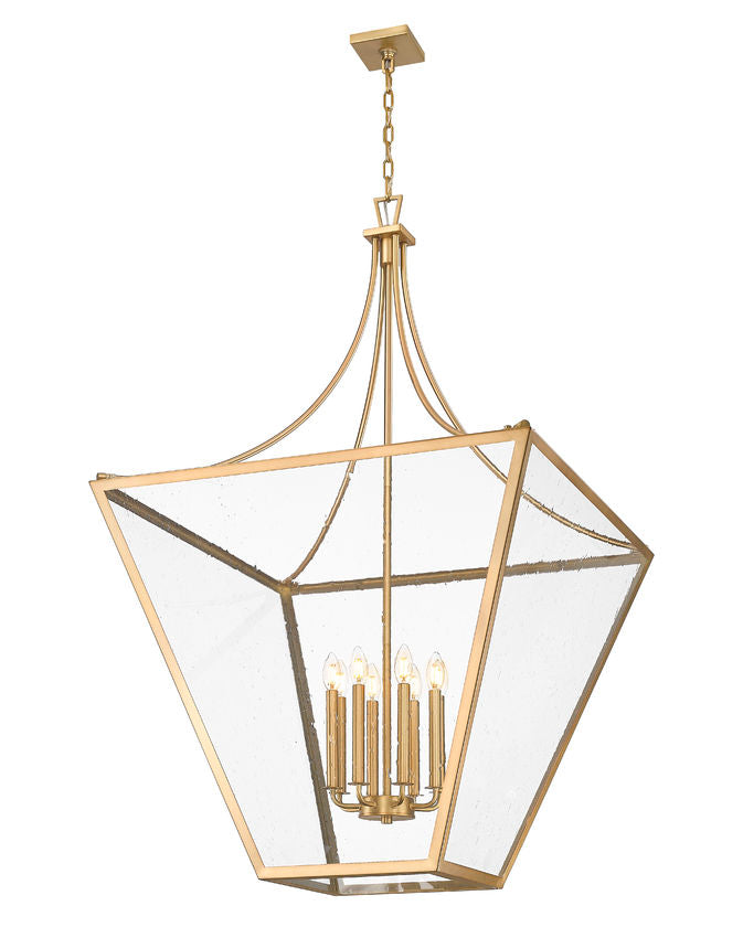 Z-Lite Montalcino 32" 8-Light Rubbed Brass Steel Frame Clear Seedy Glass Shade Chandelier