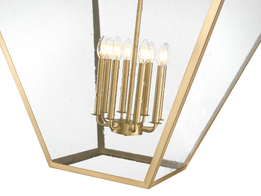Z-Lite Montalcino 32" 8-Light Rubbed Brass Steel Frame Clear Seedy Glass Shade Chandelier