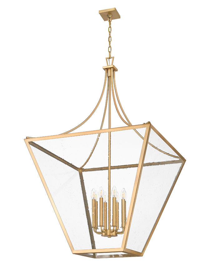 Z-Lite Montalcino 32" 8-Light Rubbed Brass Steel Frame Clear Seedy Glass Shade Chandelier