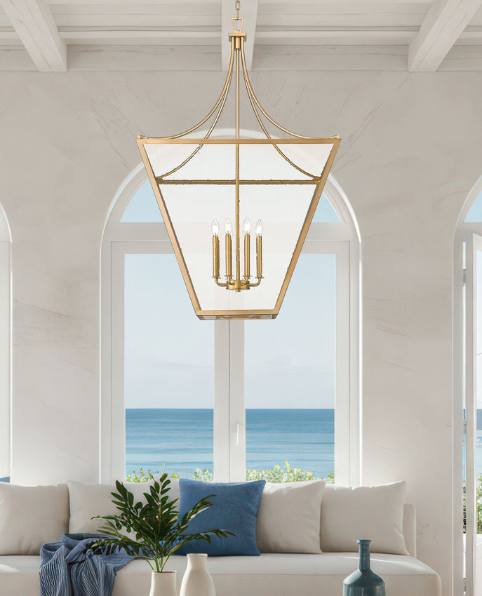 Z-Lite Montalcino 32" 8-Light Rubbed Brass Steel Frame Clear Seedy Glass Shade Chandelier