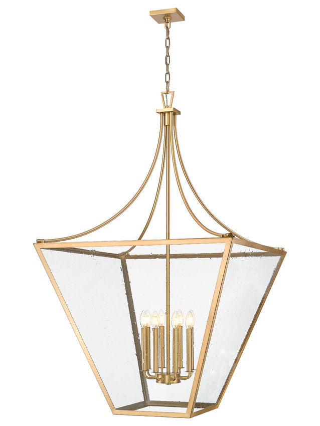 Z-Lite Montalcino 32" 8-Light Rubbed Brass Steel Frame Clear Seedy Glass Shade Chandelier