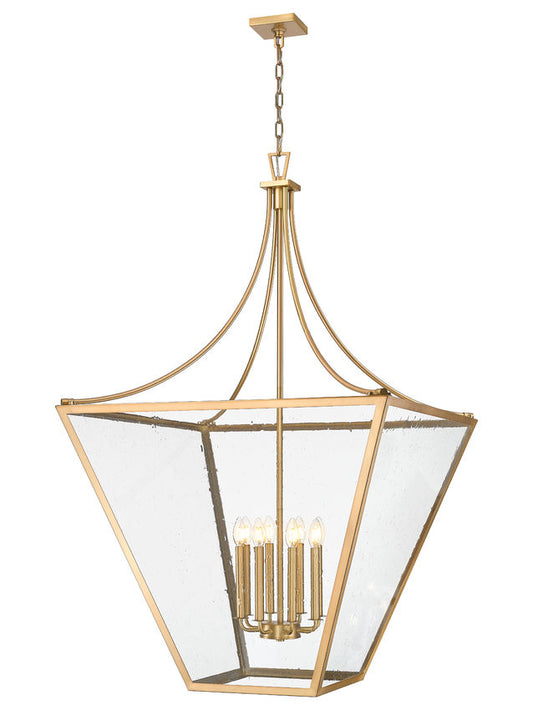 Z-Lite Montalcino 32" 8-Light Rubbed Brass Steel Frame Clear Seedy Glass Shade Chandelier