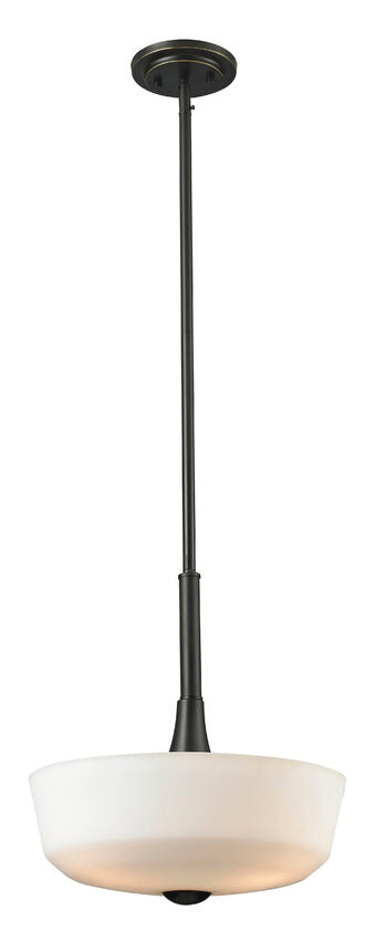 Z-Lite Montego 15" 3-Light Coppery Bronze Steel Pendant Light With Matte Opal Glass Shade