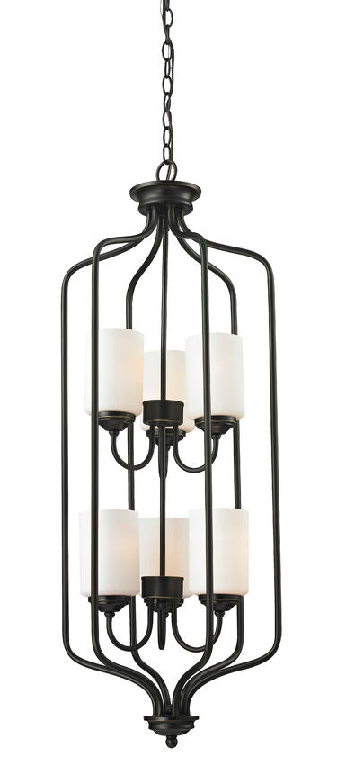 Z-Lite Montego 15" 6-Light Olde Bronze Steel Pendant Light With Matte Opal Glass Shade