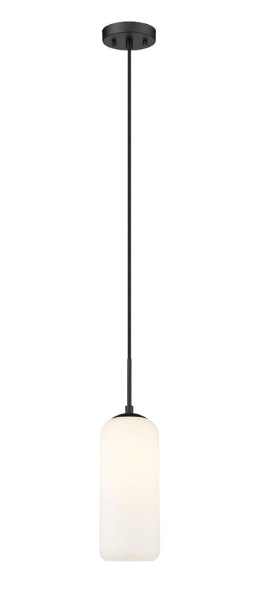 Z-Lite Monty 5" 1-Light Matte Black Pendant Light With Matte Opal Glass Shade
