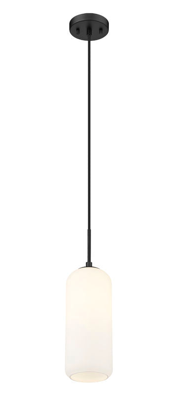 Z-Lite Monty 5" 1-Light Matte Black Pendant Light With Matte Opal Glass Shade