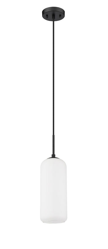 Z-Lite Monty 5" 1-Light Matte Black Pendant Light With Matte Opal Glass Shade