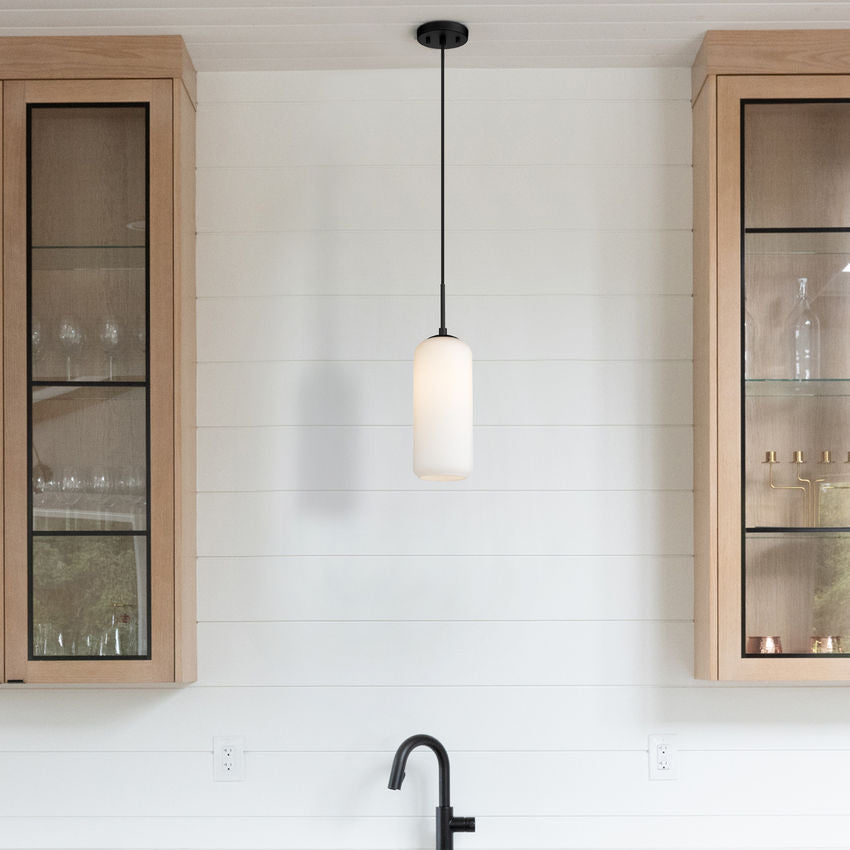 Z-Lite Monty 5" 1-Light Matte Black Pendant Light With Matte Opal Glass Shade