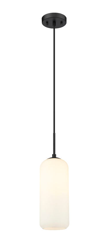 Z-Lite Monty 5" 1-Light Matte Black Pendant Light With Matte Opal Glass Shade