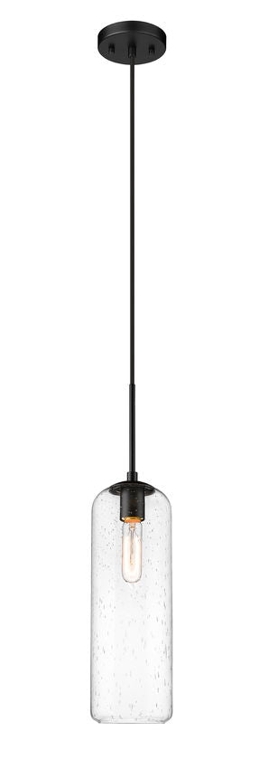 Z-Lite Monty 5" 1-Light Matte Black Pendant Light With Seedy Glass Shade