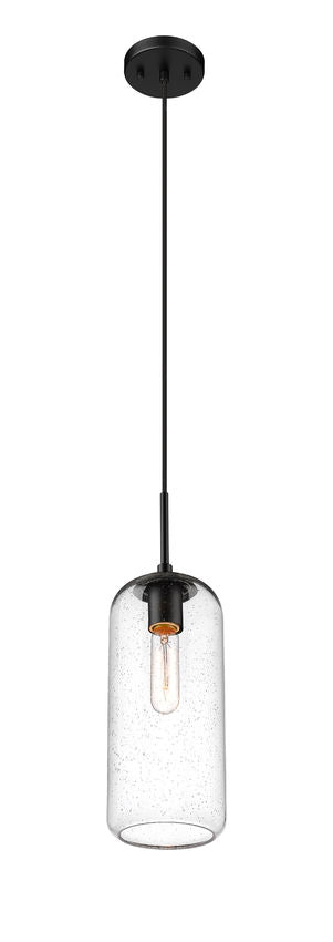 Z-Lite Monty 5" 1-Light Matte Black Pendant Light With Seedy Glass Shade