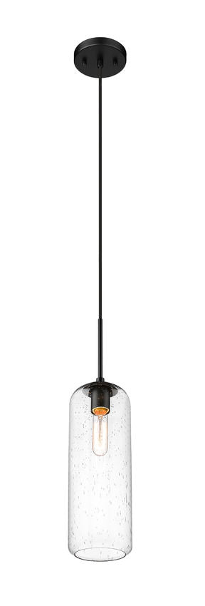 Z-Lite Monty 5" 1-Light Matte Black Pendant Light With Seedy Glass Shade