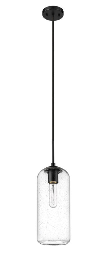 Z-Lite Monty 5" 1-Light Matte Black Pendant Light With Seedy Glass Shade