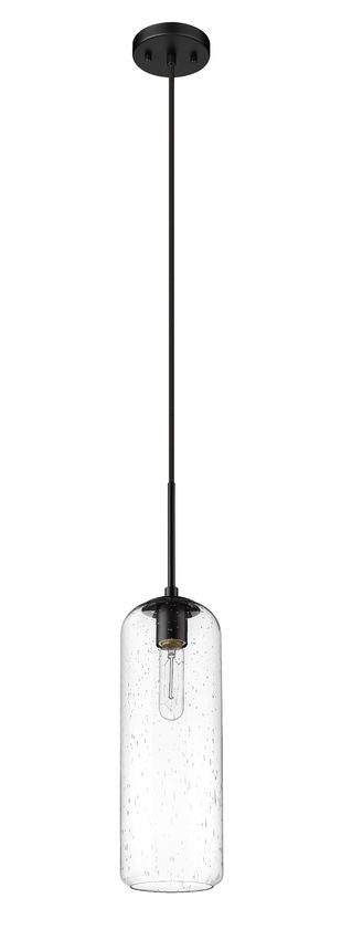 Z-Lite Monty 5" 1-Light Matte Black Pendant Light With Seedy Glass Shade
