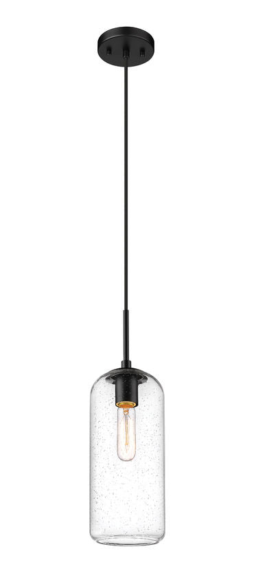 Z-Lite Monty 5" 1-Light Matte Black Pendant Light With Seedy Glass Shade