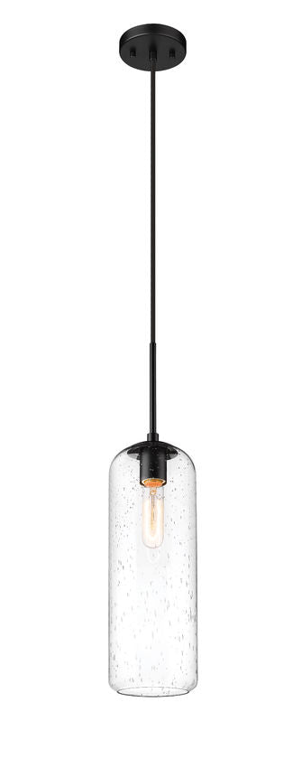 Z-Lite Monty 5" 1-Light Matte Black Pendant Light With Seedy Glass Shade