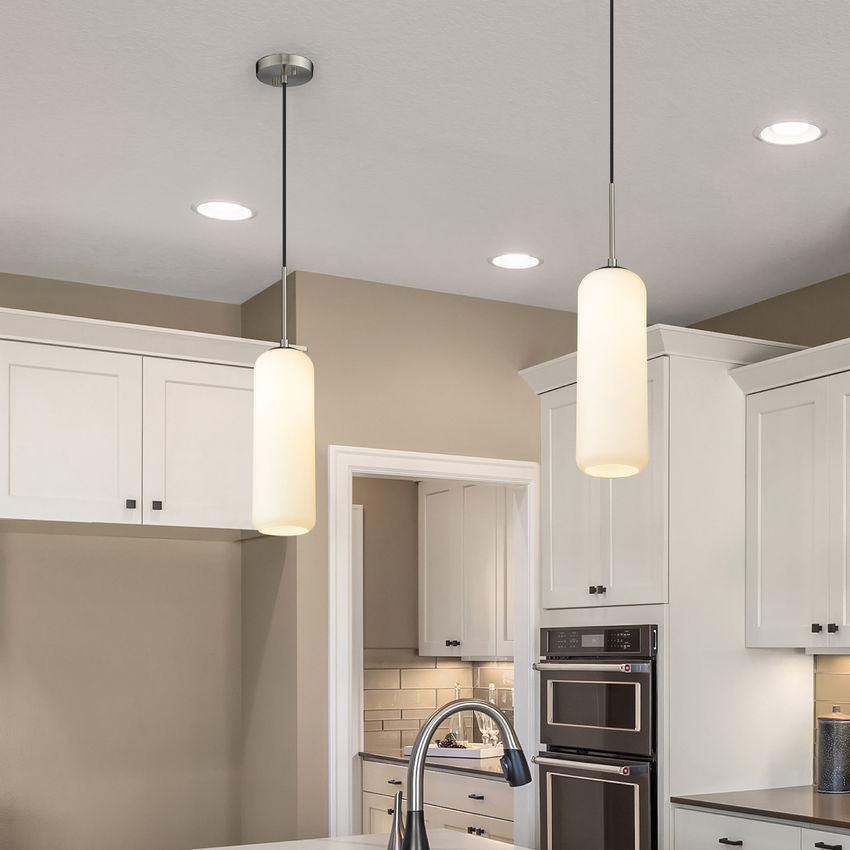 Z-Lite Monty 5" W x 22" H 1-Light Brushed Nickel Pendant Light With Matte Opal Glass Shade
