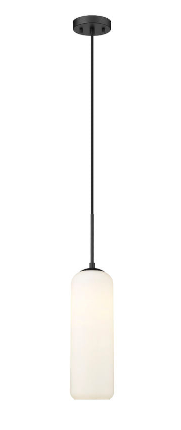 Z-Lite Monty 5" W x 22" H 1-Light Matte Black Pendant Light With Matte Opal Glass Shade