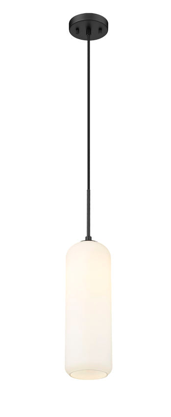 Z-Lite Monty 5" W x 22" H 1-Light Matte Black Pendant Light With Matte Opal Glass Shade