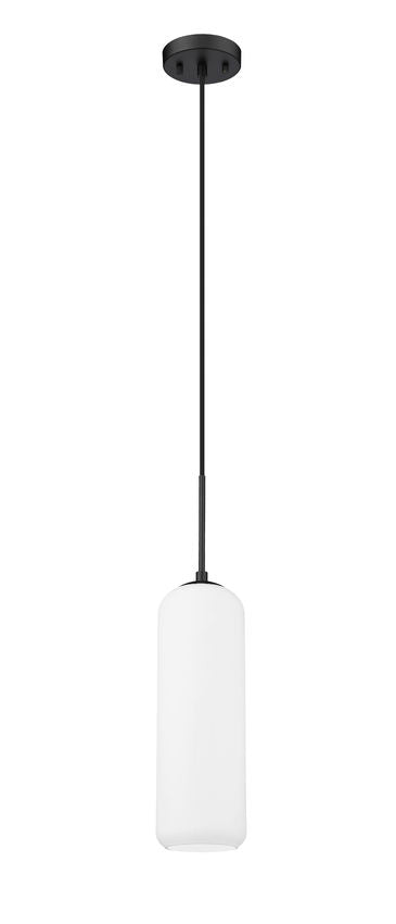 Z-Lite Monty 5" W x 22" H 1-Light Matte Black Pendant Light With Matte Opal Glass Shade