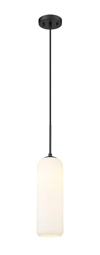 Z-Lite Monty 5" W x 22" H 1-Light Matte Black Pendant Light With Matte Opal Glass Shade