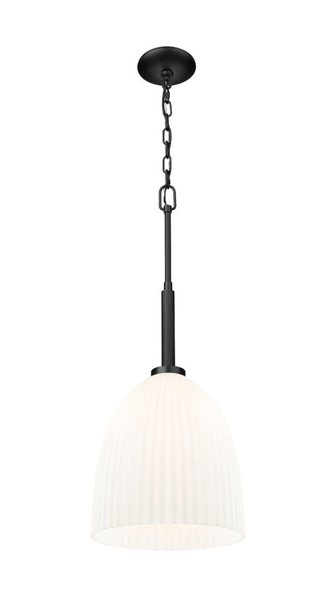 Z-Lite Naya 1-Light Medium Bulb Base Matte Black Steel Frame Matte Opal Glass Shade Pendant Light