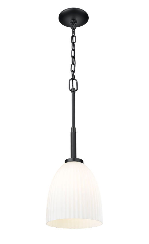Z-Lite Naya 1-Light Medium Bulb Base Matte Black Steel Frame Matte Opal Glass Shade Pendant Light