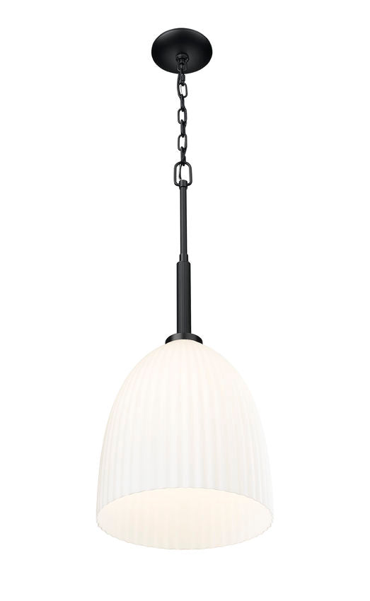 Z-Lite Naya 1-Light Medium Bulb Base Matte Black Steel Frame Matte Opal Glass Shade Pendant Light