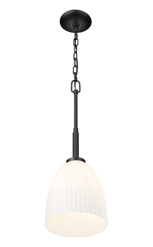 Z-Lite Naya 1-Light Medium Bulb Base Matte Black Steel Frame Matte Opal Glass Shade Pendant Light