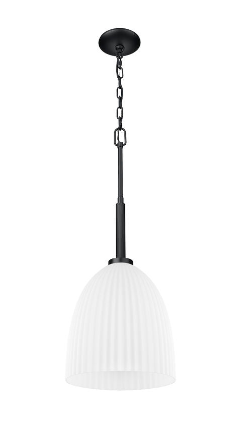 Z-Lite Naya 1-Light Medium Bulb Base Matte Black Steel Frame Matte Opal Glass Shade Pendant Light