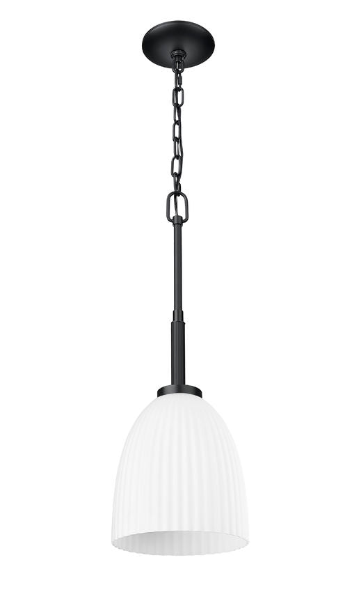 Z-Lite Naya 1-Light Medium Bulb Base Matte Black Steel Frame Matte Opal Glass Shade Pendant Light