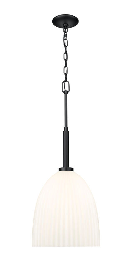 Z-Lite Naya 1-Light Medium Bulb Base Matte Black Steel Frame Matte Opal Glass Shade Pendant Light