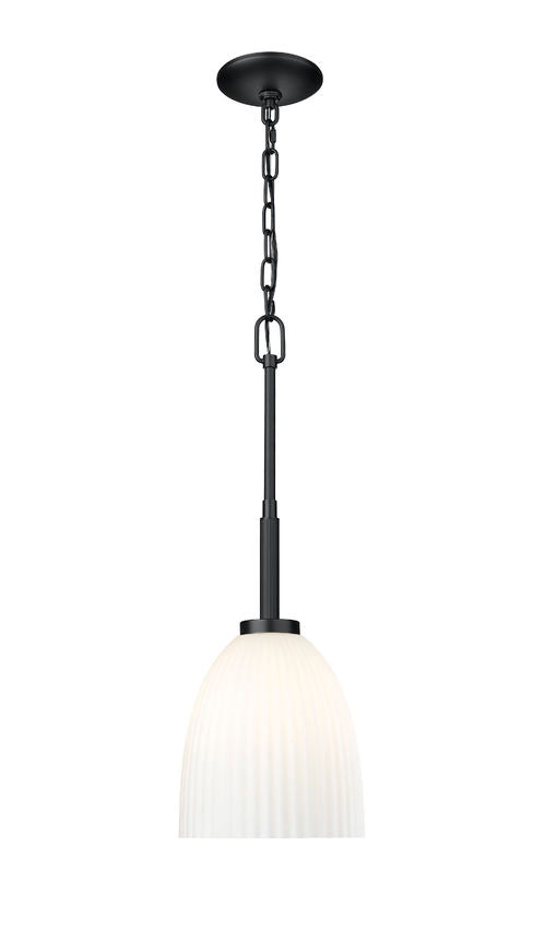 Z-Lite Naya 1-Light Medium Bulb Base Matte Black Steel Frame Matte Opal Glass Shade Pendant Light