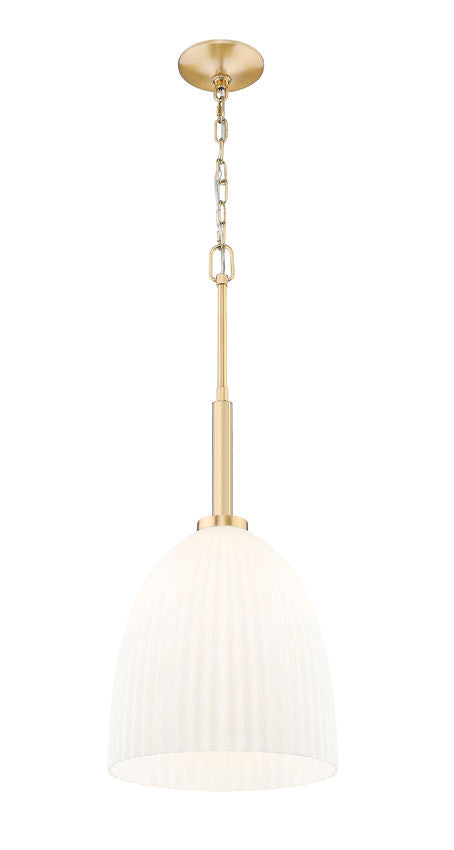 Z-Lite Naya 1-Light Medium Bulb Base Modern Gold Steel Frame Matte Opal Glass Shade Pendant Light