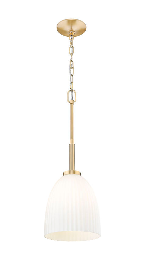 Z-Lite Naya 1-Light Medium Bulb Base Modern Gold Steel Frame Matte Opal Glass Shade Pendant Light