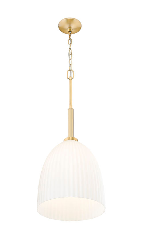 Z-Lite Naya 1-Light Medium Bulb Base Modern Gold Steel Frame Matte Opal Glass Shade Pendant Light