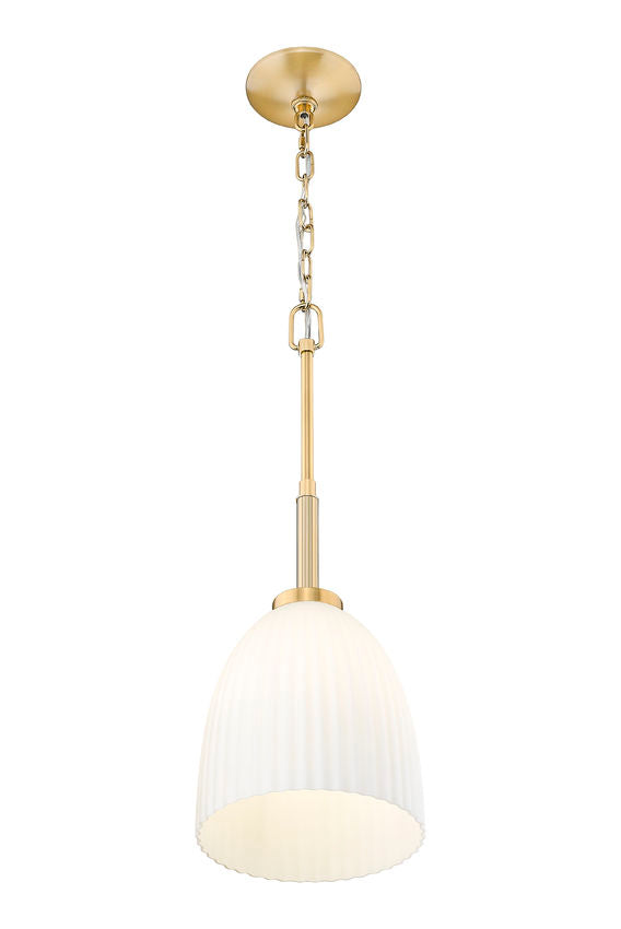 Z-Lite Naya 1-Light Medium Bulb Base Modern Gold Steel Frame Matte Opal Glass Shade Pendant Light