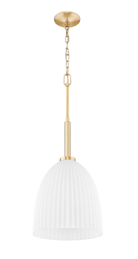 Z-Lite Naya 1-Light Medium Bulb Base Modern Gold Steel Frame Matte Opal Glass Shade Pendant Light