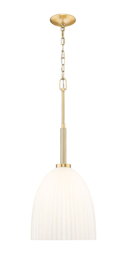 Z-Lite Naya 1-Light Medium Bulb Base Modern Gold Steel Frame Matte Opal Glass Shade Pendant Light